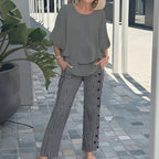 Grey Round Neck Two Piece Set