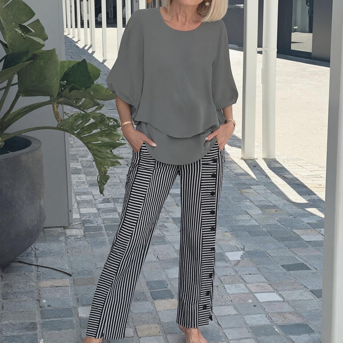 Grey Round Neck Two Piece Set