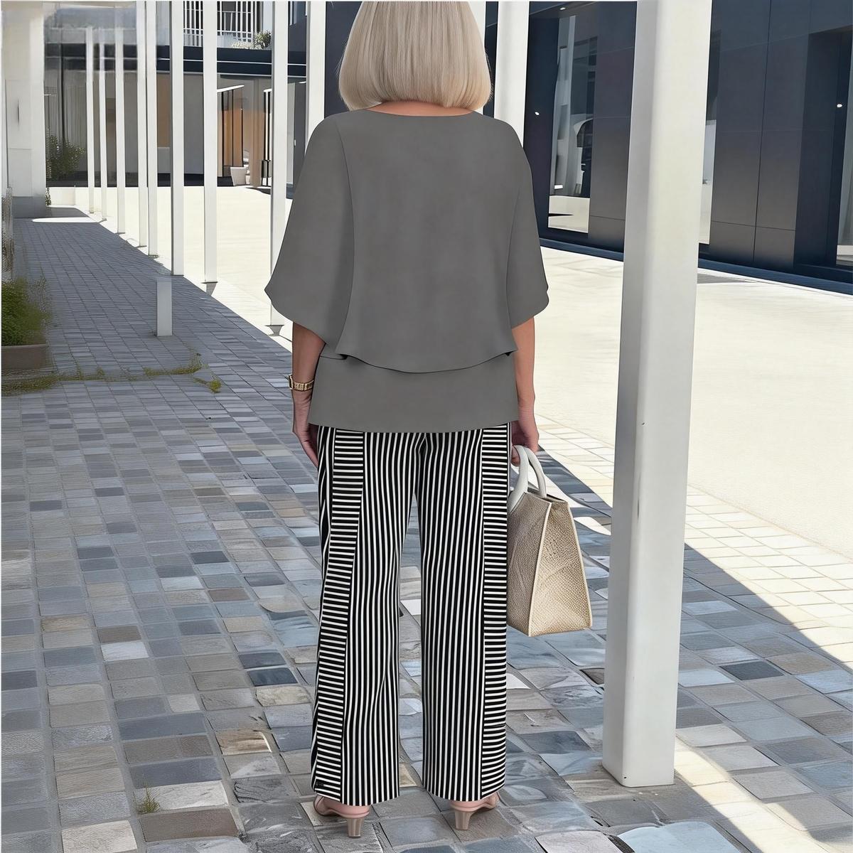 Grey Round Neck Two Piece Set