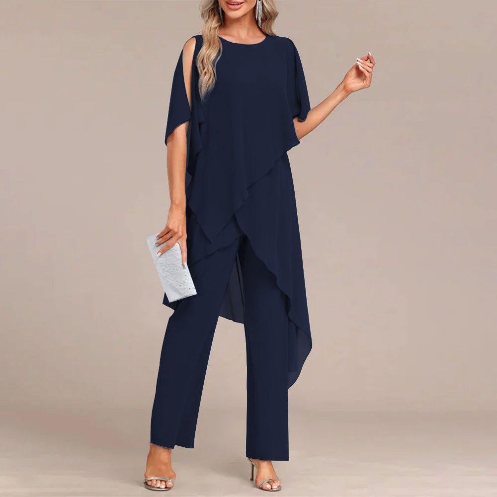 Blue Round Neck Two Piece Set