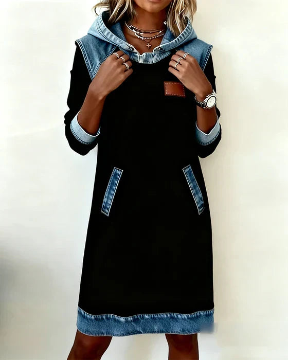 Alexa | Cozy Contrast Hooded Dress