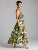 Olivia | Gathered Waist Abstract Print Midi Dress