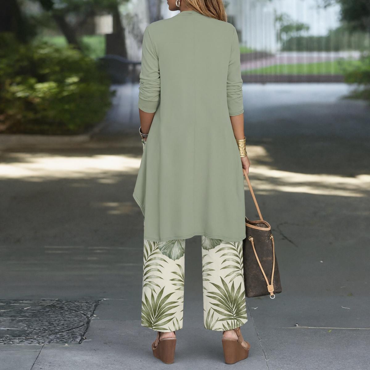 Green Tropical Print Three Piece Set