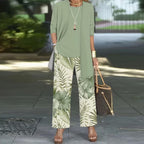 Green Tropical Print Three Piece Set