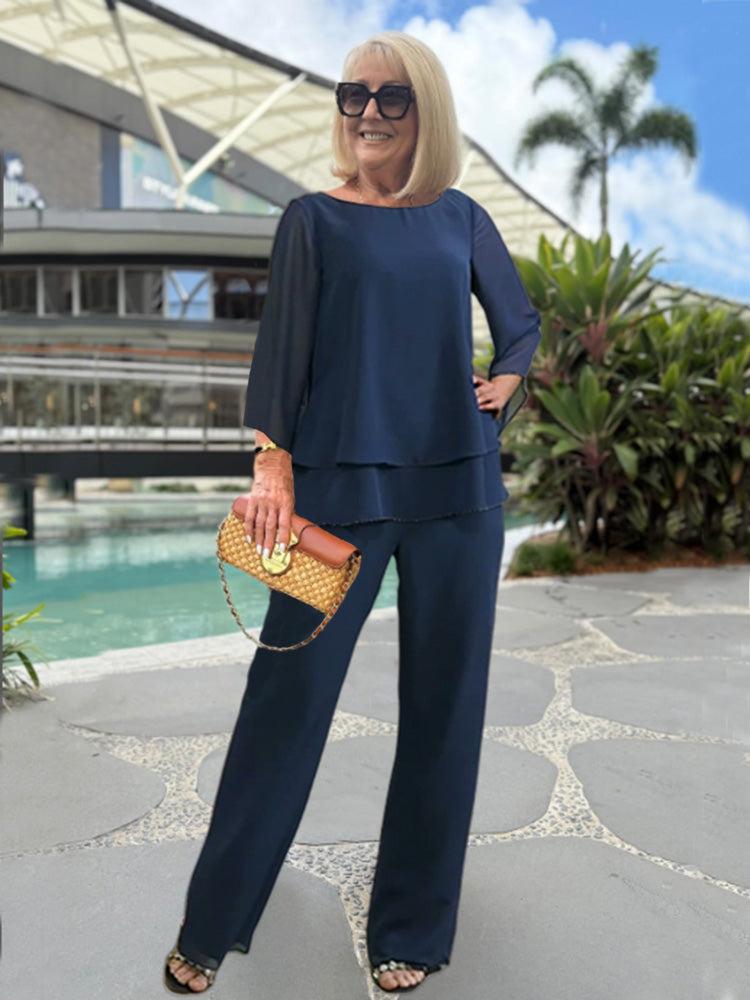 Classy 3/4 Sleeve Plain Two Piece Set