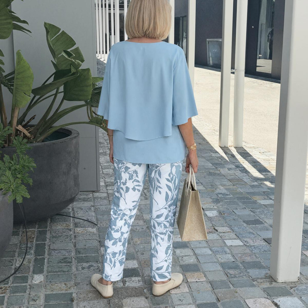 Blue 3/4 Sleeve Two Piece Set