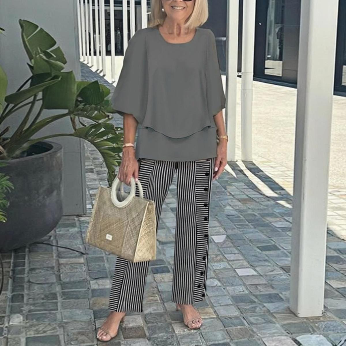 Grey Round Neck Two Piece Set