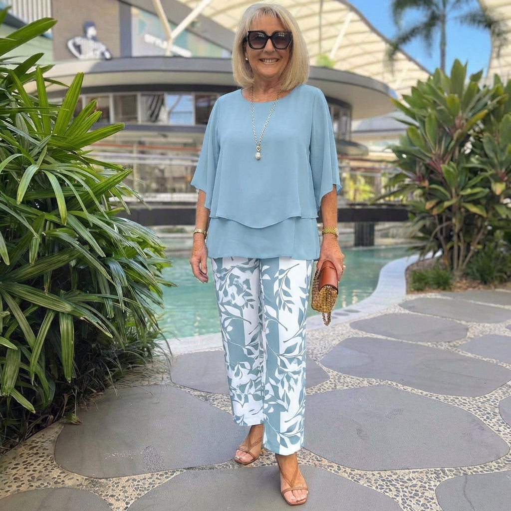 Blue 3/4 Sleeve Two Piece Set
