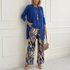 Stylish Blue Round Neck Three Piece Set