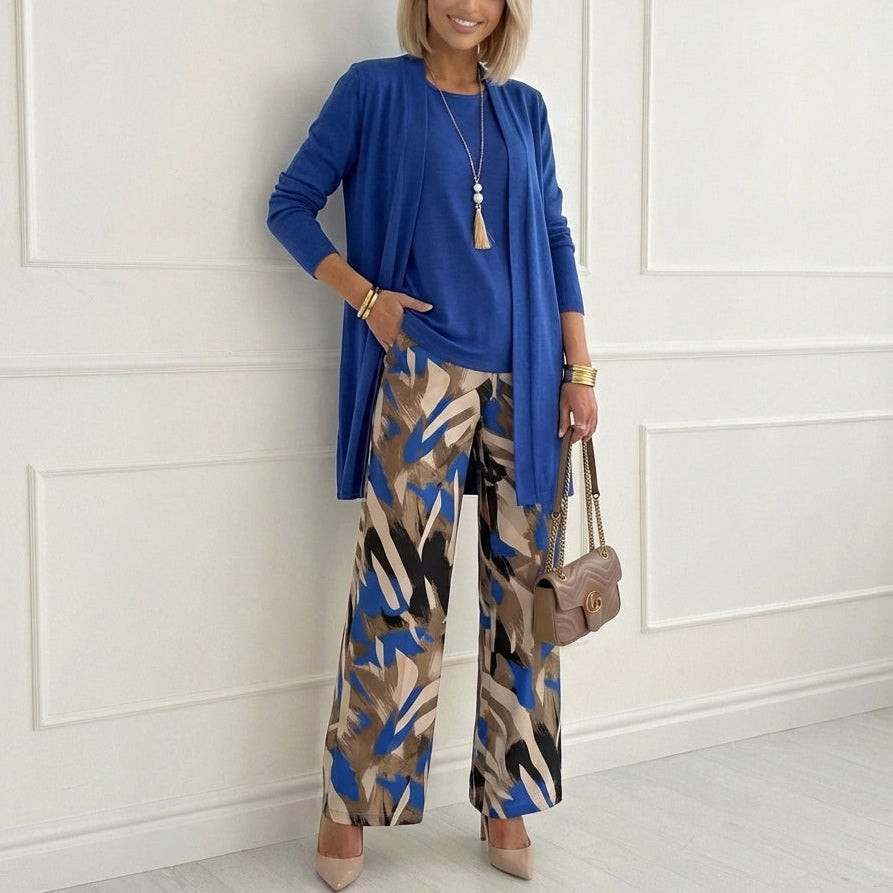 Stylish Blue Round Neck Three Piece Set