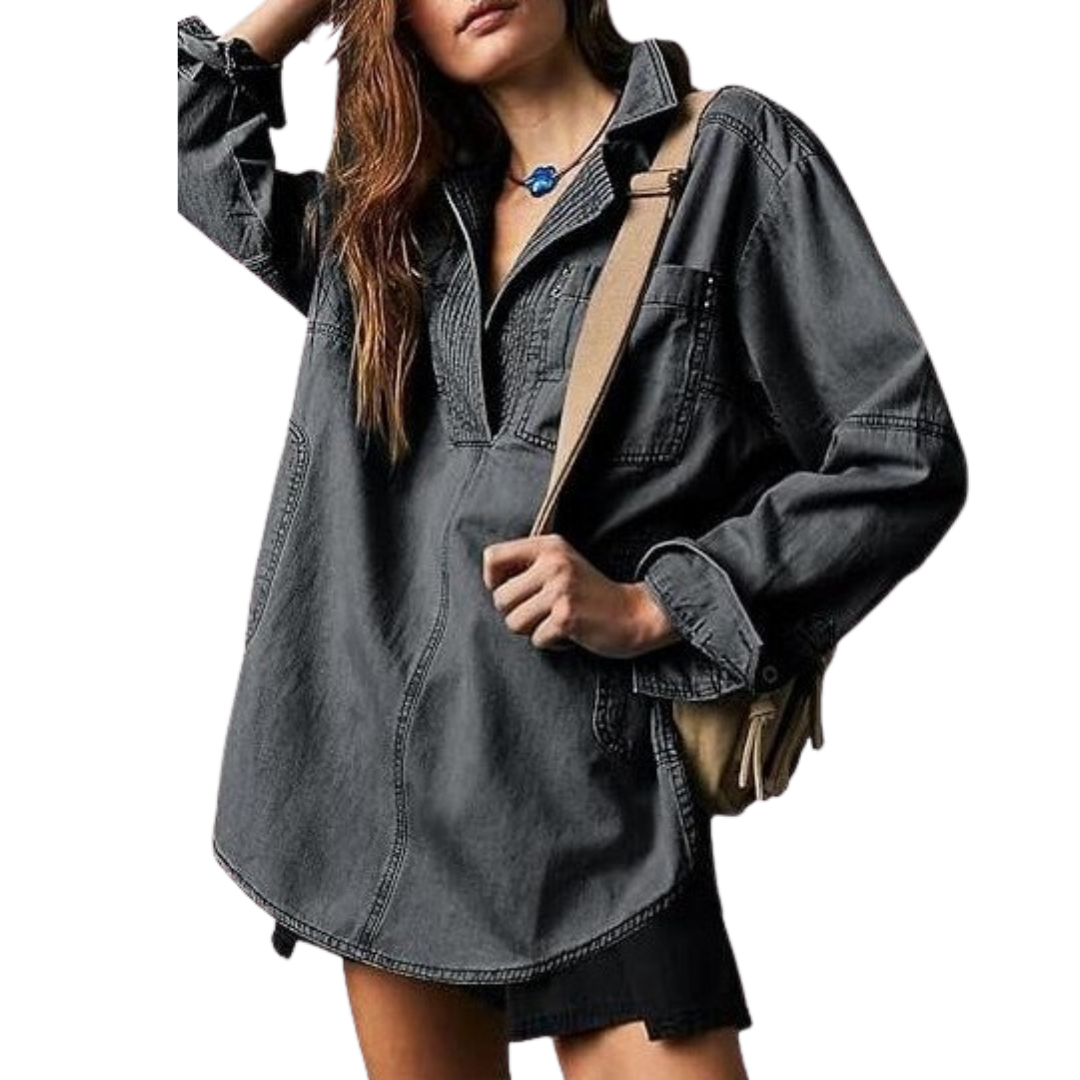 Emilia | Chic V-Neck Denim Tunic Top