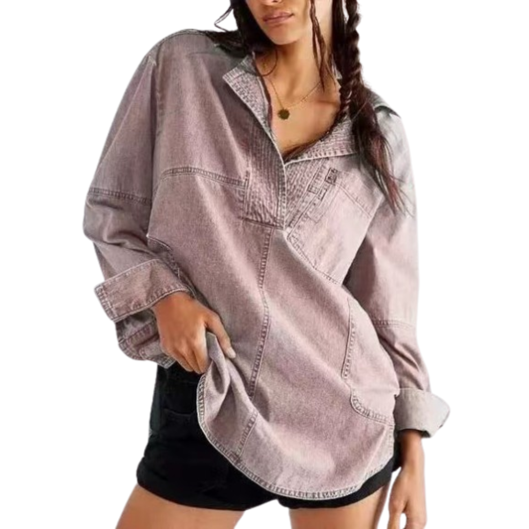 Emilia | Chic V-Neck Denim Tunic Top