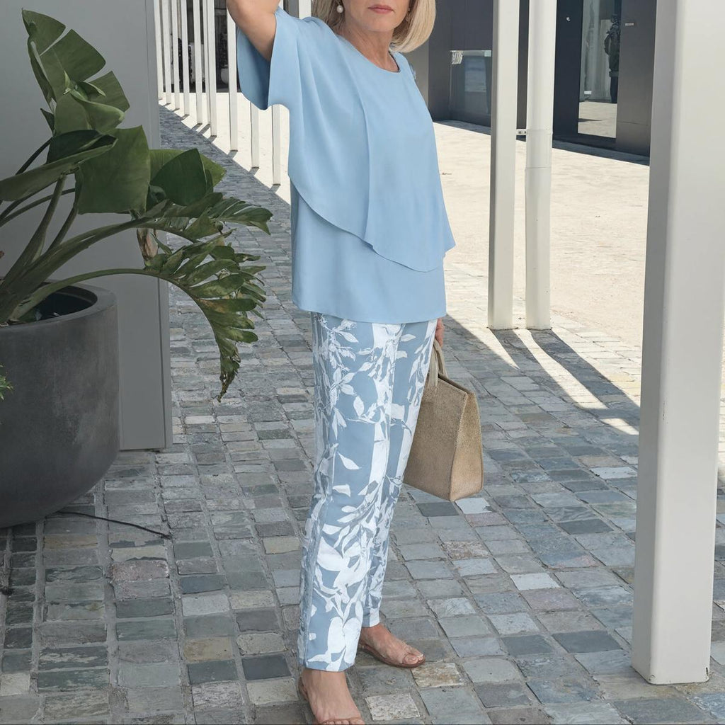 Blue 3/4 Sleeve Two Piece Set
