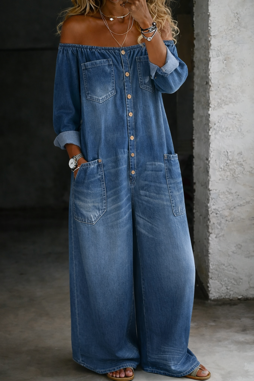 Elena | Off Shoulder Long Sleeve Jumpsuit