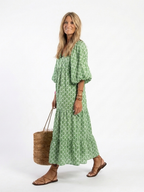 Apolline | Three Quarter Sleeve V Neck Patterned Midi Dress