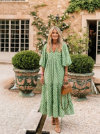 Apolline | Three Quarter Sleeve V Neck Patterned Midi Dress
