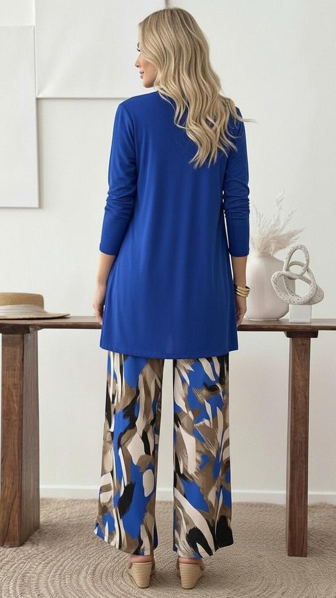 Stylish Blue Round Neck Three Piece Set