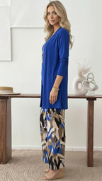 Stylish Blue Round Neck Three Piece Set