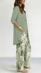 Green Tropical Print Three Piece Set