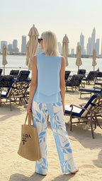 Blue Plant Print Square Neck Two Piece Set