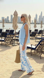 Blue Plant Print Square Neck Two Piece Set