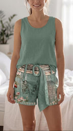 Fresh Sleeveless Green Two Piece Set