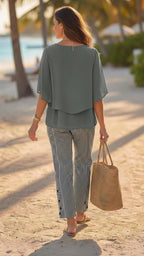 Grey Round Neck Two Piece Set