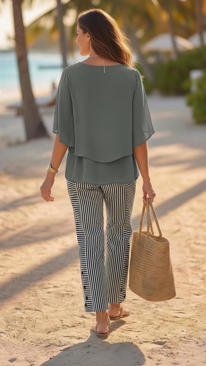 Grey Round Neck Two Piece Set