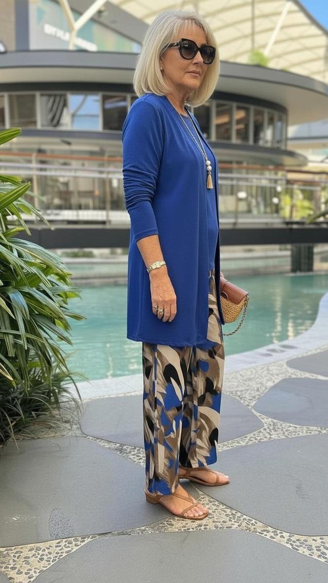 Stylish Blue Round Neck Three Piece Set
