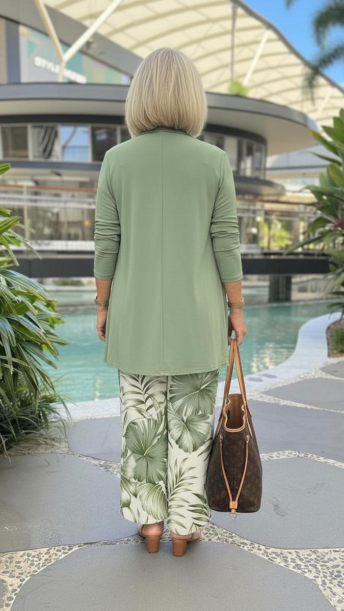 Green Tropical Print Three Piece Set