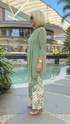 Green Tropical Print Three Piece Set