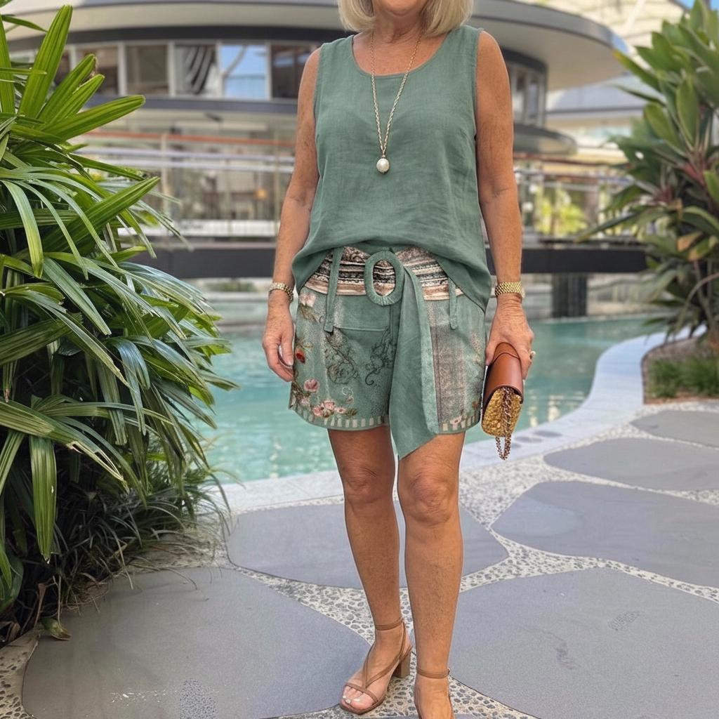 Fresh Sleeveless Green Two Piece Set