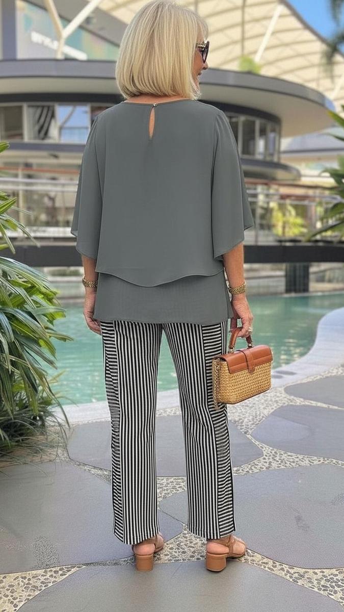 Grey Round Neck Two Piece Set