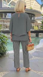 Grey Round Neck Two Piece Set