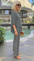 Grey Round Neck Two Piece Set