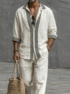 Nature Style Stripe Cotton Shirt and Pants Set