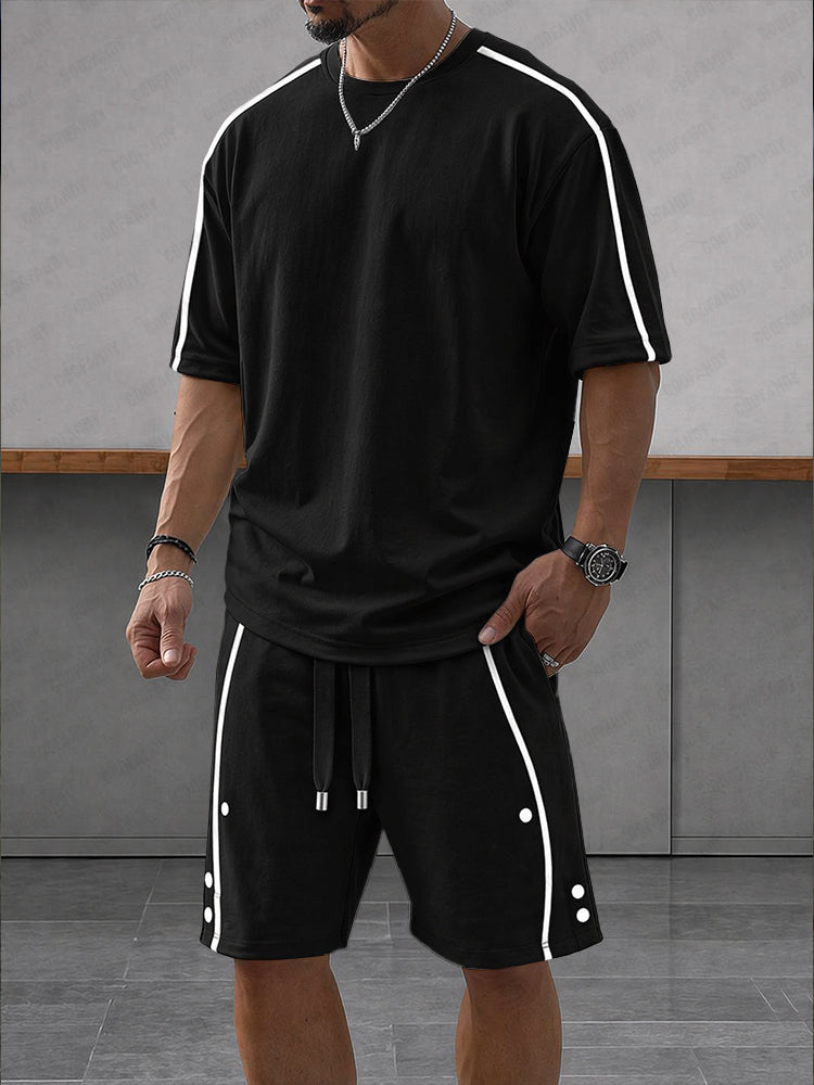 Athleisure Zipper Accent T-Shirt Shorts Set