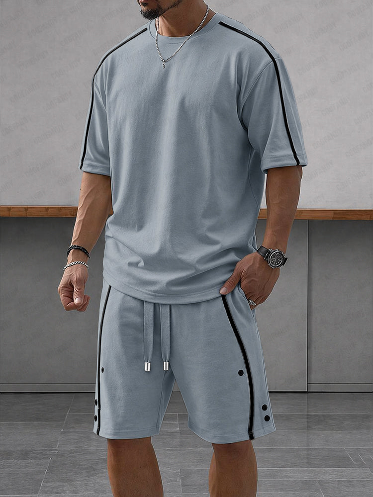 Athleisure Zipper Accent T-Shirt Shorts Set