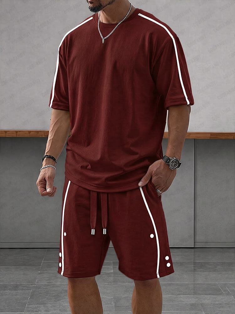 Casual Loose Contrasct Color Line Sports Set