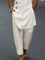 Premium Cotton Diagonal Placket Longline Top Pants Set