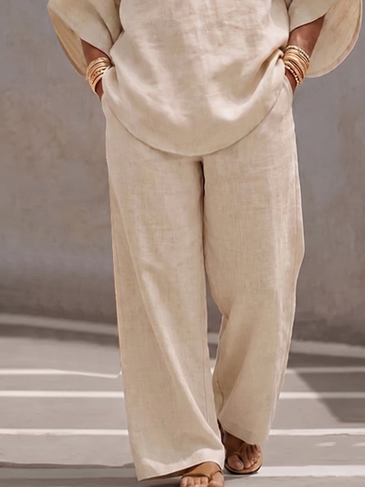Minimalist 100% Cotton Batwing Sleeve Top and Pants Set