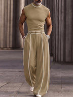 Fashion Contrast Stripe Mock Neck Matching Set