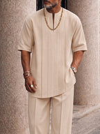 Smart Casual Pleated Front T-Shirt Pants Set