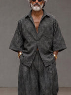 Vintage Loose Plaid Shirt and Wide-Leg Pants Set