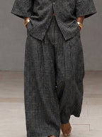 Vintage Loose Plaid Shirt and Wide-Leg Pants Set