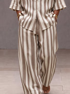 Versatile Loose Fit Wide Striped Shirt Pants Set