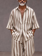 Versatile Loose Fit Wide Striped Shirt Pants Set