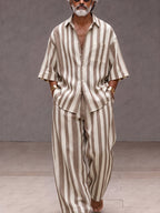 Versatile Loose Fit Wide Striped Shirt Pants Set