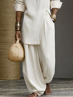 Minimalist 100% Cotton Slit Longline Top Pants Set