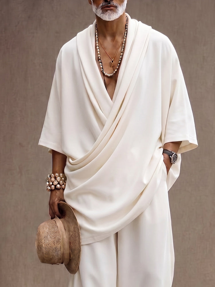 Effortless Loose Draped Cross-Front Longline Top Set